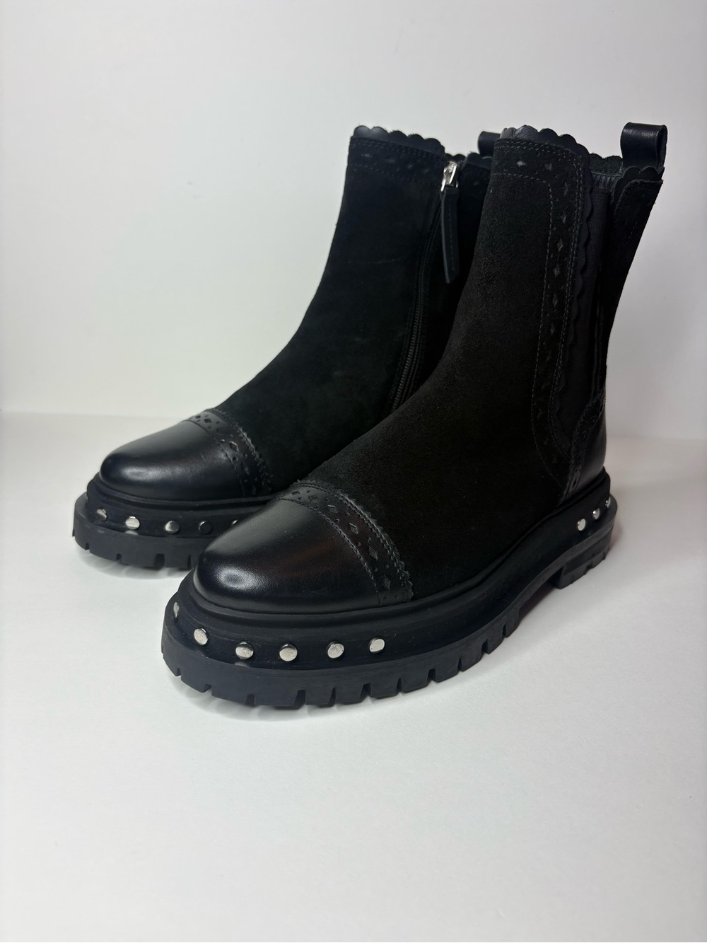 Free People Tate Chelsea Boots Black Suede Leather Studded Size 6 NWT